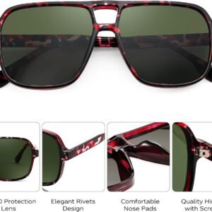 Red Tortoise Square Sunglasses - Green Lens