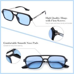 Black Rectangle Sunglasses – Blue Lens, Unisex