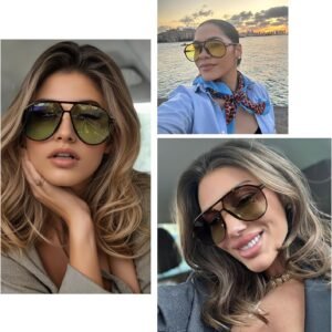 Unisex Aviator Sunglasses – Brown Frame, Yellow Lens