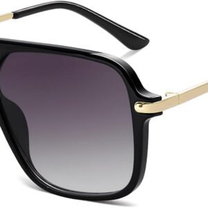 Black Square Sunglasses – Gold Metal, Gray Gradient