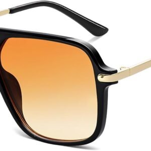 Oversized Square Sunglasses – Black Frame, Orange Gradient
