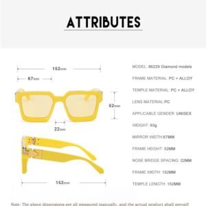 Yellow Square Sunglasses Unisex - Yellow Tint