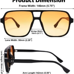 Black Rectangle Sunglasses Amber Gradient Lens Unisex