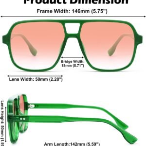 Oversized Square Sunglasses Green Frame Pink Gradient