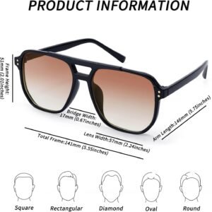 Unisex Black Aviator Sunglasses - Brown Gradient