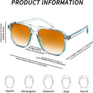 Unisex Aviator Sunglasses - Clear Blue Frame, Brown Gradient