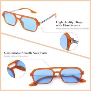 Orange Rectangle Sunglasses - Blue Lens Unisex