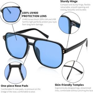 Black Aviator Sunglasses Blue Lens Unisex