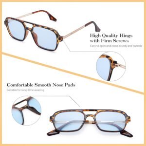 Tortoise Rectangle Sunglasses – Blue Lens, Unisex