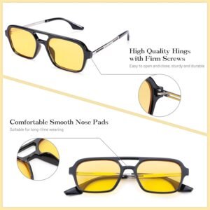 Black Rectangle Sunglasses Yellow Lens Unisex