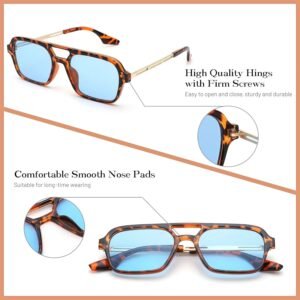 Tortoise Rectangle Sunglasses Blue Lens Unisex