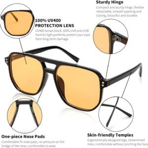Black Aviator Sunglasses – Amber Lens, Unisex