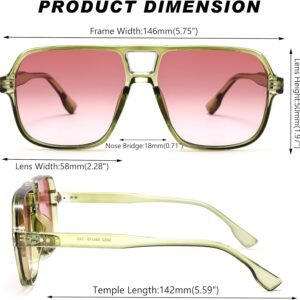 Oversized Square Sunglasses - Green Frame, Pink Gradient