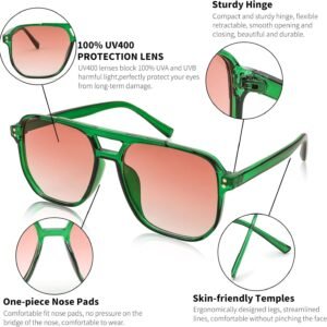Green Aviator Sunglasses - Pink Gradient Lens