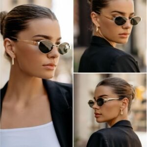 Cat-Eye Metal Sunglasses – Gold Frame, Black Lens