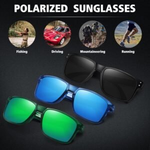 3-Pack Polarized Rectangle Sunglasses Black Blue Green