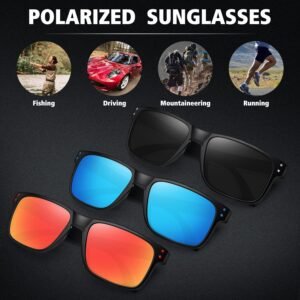 3-Pack Polarized Square Sunglasses - Black Frame, Mirrored