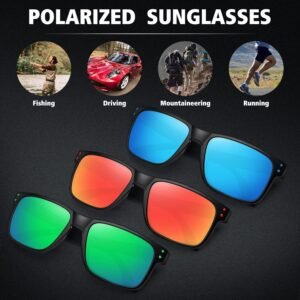 3-Pack Polarized Square Sunglasses Blue Red Green