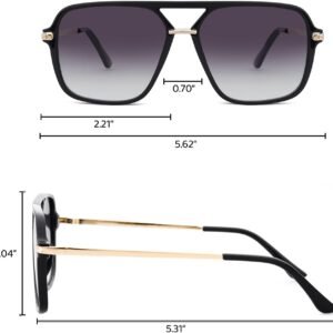 Black Square Sunglasses, Gold Temples, Gradient Lens, Unisex