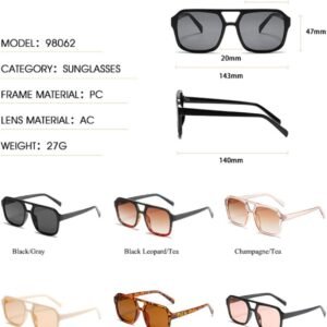 Unisex Oversized Square Sunglasses – Black Frame Gray Lens