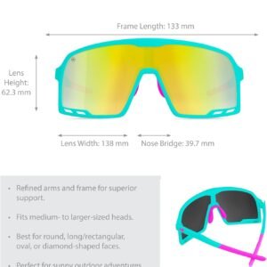 Turquoise Shield Sunglasses – Yellow Mirrored Lens