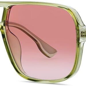 Oversized Square Sunglasses – Green Frame, Pink Gradient