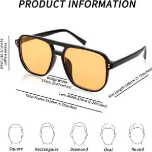 Black Aviator Sunglasses Amber Lens Unisex