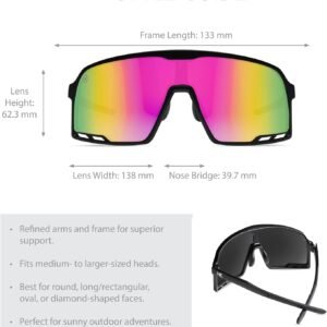 Black Shield Sunglasses - Pink Green Mirrored Lens