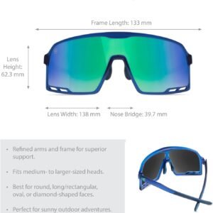Shield Sport Sunglasses Blue Frame Green Mirrored Lens