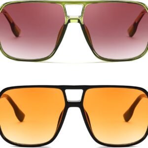 2-Pack Oversized Square Sunglasses Green/Pink & Black/Orange