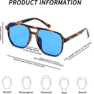 Tortoise Square Sunglasses Blue Mirrored Lens