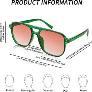 Green Aviator Sunglasses - Pink Gradient Lens Unisex