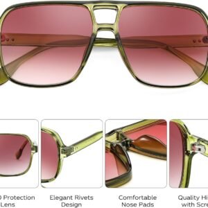 Square Sunglasses - Green Frame, Pink Gradient