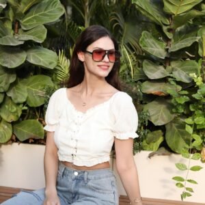 Oversized Square Sunglasses Green Frame Brown Gradient