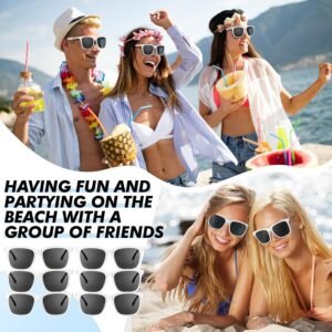 8-Pack White Wayfarer Sunglasses - Black Lens, Unisex