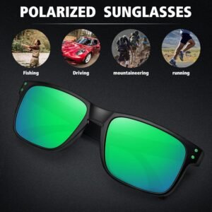 Polarized Wayfarer Sunglasses - Black Frame, Green Mirror