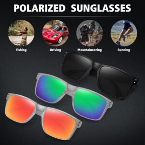3-Pack Polarized Square Sunglasses Black And Mirrored Lenses