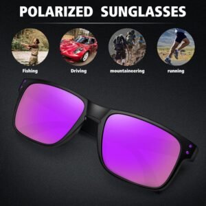 Polarized Rectangle Sunglasses Black Frame Purple Mirror
