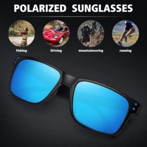 Polarized Square Sunglasses – Black Frame Blue Mirror