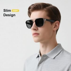 Black Square Metal Sunglasses - Dark Lens