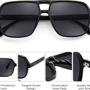 Unisex Oversized Square Sunglasses - Black Frame, Smoke Lens