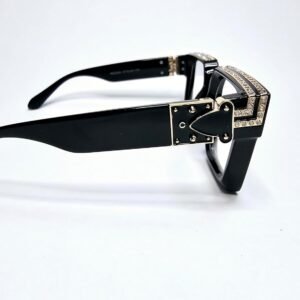 Black Square Glasses – Gold Metal Accents