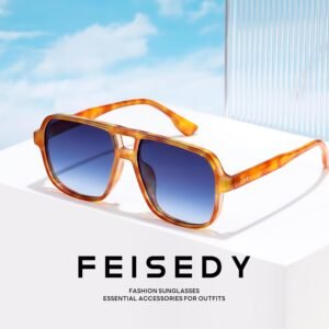 Oversized Square Sunglasses - Amber Frame, Blue Gradient