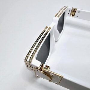 White Oversized Rectangle Sunglasses – Gold Accents