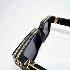 Square Sunglasses – Black Frame, Gold Trim