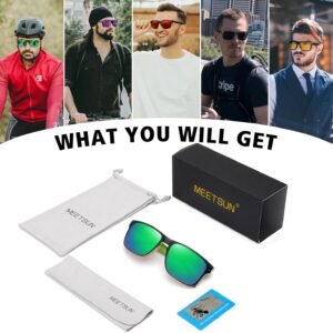 Black Square Sunglasses Green Mirrored Lens Unisex