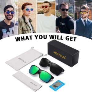 2-Pack Wayfarer Sunglasses Black Frame Green Mirror Unisex