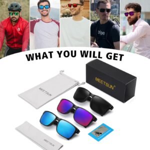 3-Pack Square Sunglasses – Black Frame, Mirrored Lenses