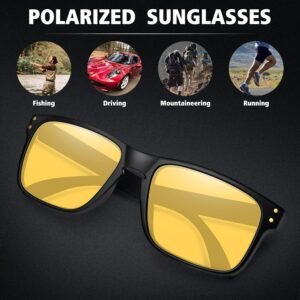 Unisex Wayfarer Sunglasses - Black Frame, Yellow Lens