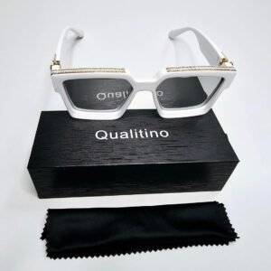 Qualitino White Cat-Eye Sunglasses – Gray Lens